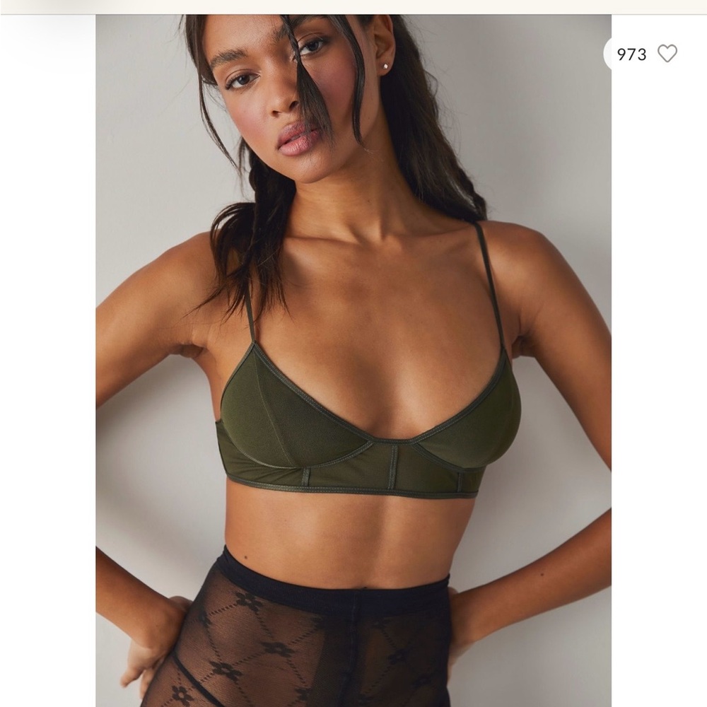Free People Moonlight Mesh Corset Bra Bralette Army Green Size Large L 36C NWT